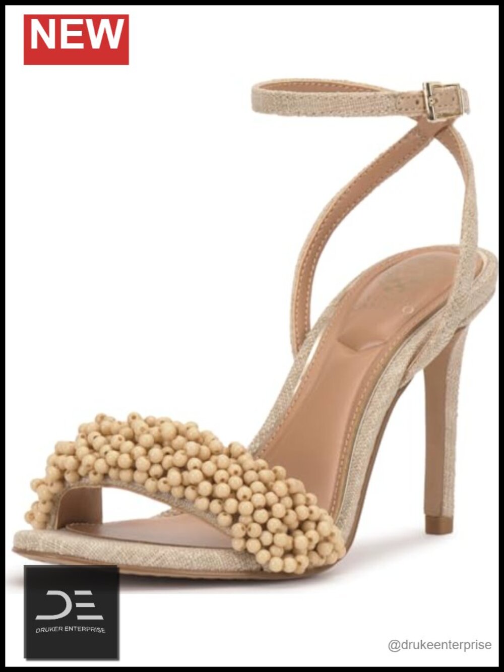 Beaded Ankle Strap Stiletto Heel Sandals - Open Toe Buckle